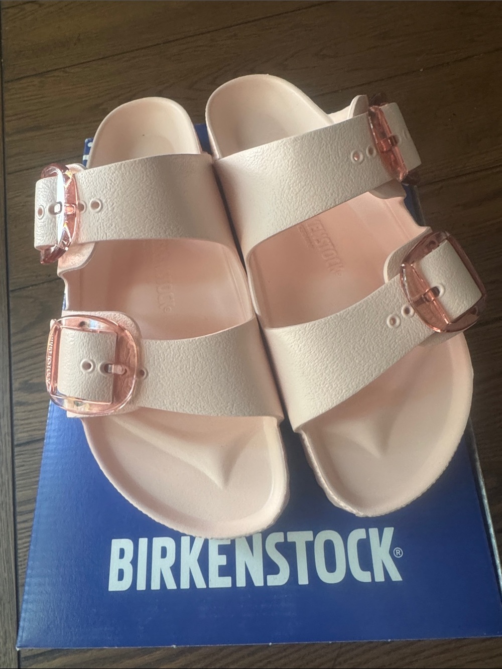 Birkenstock Women's Pale Pink Two-Strap EVA Sandals with Pink Buckles, 9, New!